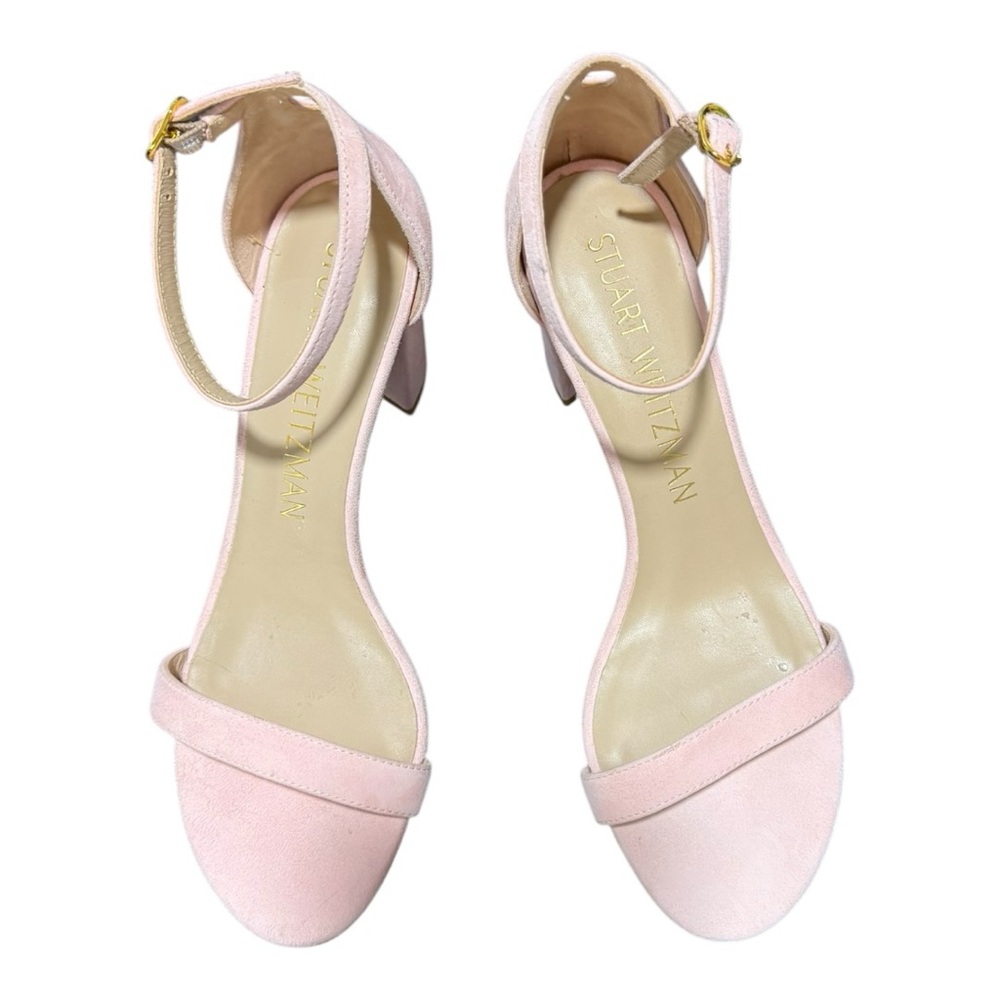 NWT Stuart Weitzman Pink Suede Block Heel Sandals MISMATCHED SIZES L 9.5 R 9